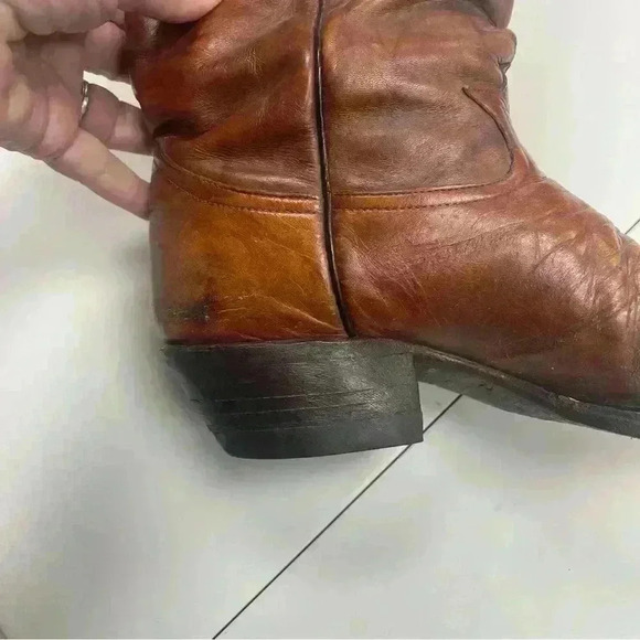 VTG TONY LAMA #5084 Leather Cowboy Western Boots Cognac Marble Brown 10 - B - Picture 10 of 14